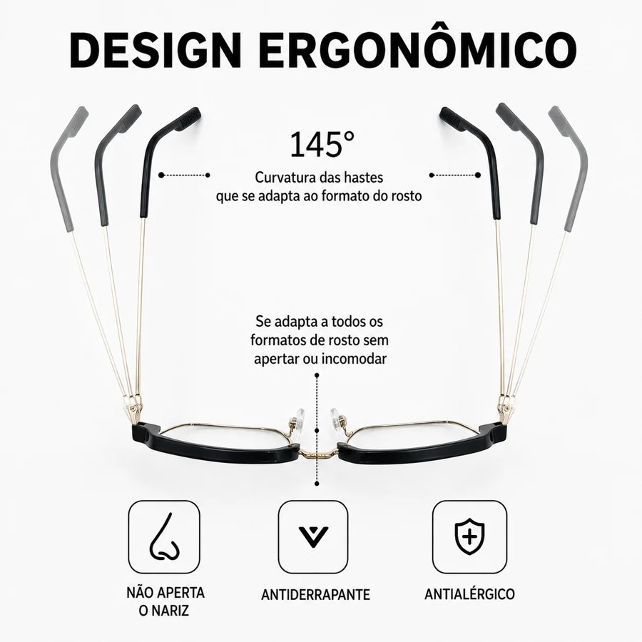 Design ergonômico - não aperta o nariz, antiderrapante, antialérgico